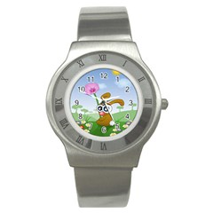 Easter Spring Flowers Happy Stainless Steel Watch by Nexatart
