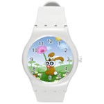 Easter Spring Flowers Happy Round Plastic Sport Watch (M)