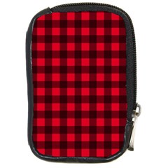 Red And Black Plaid Pattern Compact Camera Cases by Valentinaart