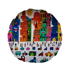 Painted Autos City Skyscrapers Standard 15  Premium Flano Round Cushions by Nexatart