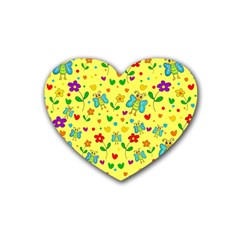 Cute Butterflies And Flowers - Yellow Heart Coaster (4 Pack)  by Valentinaart