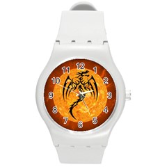 Dragon Fire Monster Creature Round Plastic Sport Watch (m) by Nexatart