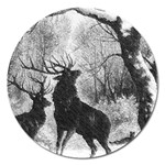 Stag Deer Forest Winter Christmas Magnet 5  (Round)