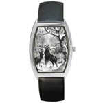 Stag Deer Forest Winter Christmas Barrel Style Metal Watch
