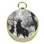 Stag Deer Forest Winter Christmas Gold Compasses