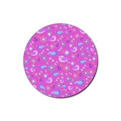 Spring Pattern - Pink Rubber Round Coaster (4 Pack)  by Valentinaart