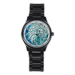 Glass Mosaics Blue Green Stainless Steel Round Watch