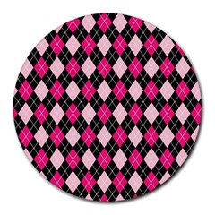 Argyle Pattern Pink Black Round Mousepads by Nexatart