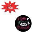  I Love You My Valentine / Our Two Hearts Pattern (black) 1  Mini Buttons (10 pack) 