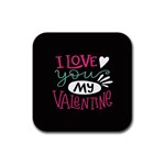  I Love You My Valentine / Our Two Hearts Pattern (black) Rubber Square Coaster (4 pack) 