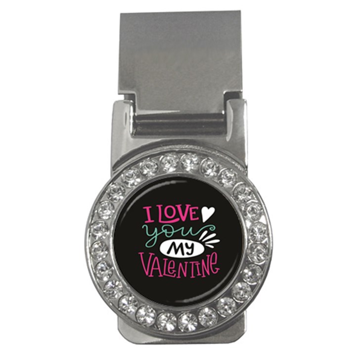  I Love You My Valentine / Our Two Hearts Pattern (black) Money Clips (CZ) 