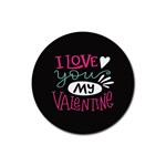  I Love You My Valentine / Our Two Hearts Pattern (black) Rubber Coaster (Round) 