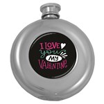  I Love You My Valentine / Our Two Hearts Pattern (black) Round Hip Flask (5 oz) Front