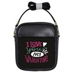  I Love You My Valentine / Our Two Hearts Pattern (black) Girls Sling Bags
