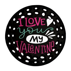  I Love You My Valentine / Our Two Hearts Pattern (black) Ornament (round Filigree)