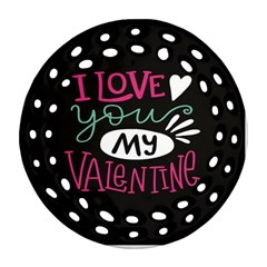  I Love You My Valentine / Our Two Hearts Pattern (black) Round Filigree Ornament (two Sides)
