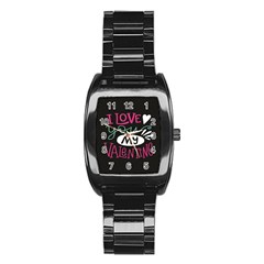  I Love You My Valentine / Our Two Hearts Pattern (black) Stainless Steel Barrel Watch by FashionFling