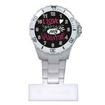  I Love You My Valentine / Our Two Hearts Pattern (black) Plastic Nurses Watch Front