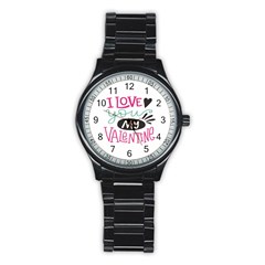 I Love You My Valentine / Our Two Hearts Pattern (white) Stainless Steel Round Watch by FashionFling