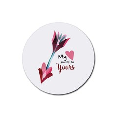 My Heart Points To Yours / Pink And Blue Cupid s Arrows (white) Rubber Coaster (round) 