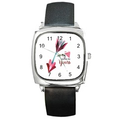 My Heart Points To Yours / Pink And Blue Cupid s Arrows (white) Square Metal Watch by FashionFling