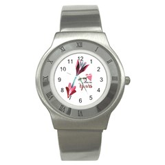 My Heart Points To Yours / Pink And Blue Cupid s Arrows (white) Stainless Steel Watch
