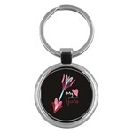 My Heart Points To Yours / Pink and Blue Cupid s Arrows (black) Key Chains (Round) 