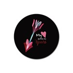 My Heart Points To Yours / Pink and Blue Cupid s Arrows (black) Rubber Round Coaster (4 pack) 