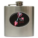 My Heart Points To Yours / Pink and Blue Cupid s Arrows (black) Hip Flask (6 oz)