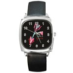 My Heart Points To Yours / Pink and Blue Cupid s Arrows (black) Square Metal Watch