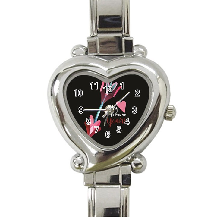 My Heart Points To Yours / Pink and Blue Cupid s Arrows (black) Heart Italian Charm Watch