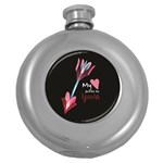 My Heart Points To Yours / Pink and Blue Cupid s Arrows (black) Round Hip Flask (5 oz)