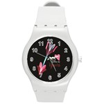 My Heart Points To Yours / Pink and Blue Cupid s Arrows (black) Round Plastic Sport Watch (M)
