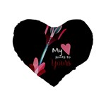 My Heart Points To Yours / Pink and Blue Cupid s Arrows (black) Standard 16  Premium Heart Shape Cushions