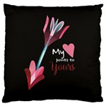 My Heart Points To Yours / Pink and Blue Cupid s Arrows (black) Large Flano Cushion Case (One Side)