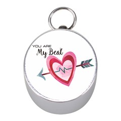You Are My Beat / Pink And Teal Hearts Pattern (white)  Mini Silver Compasses
