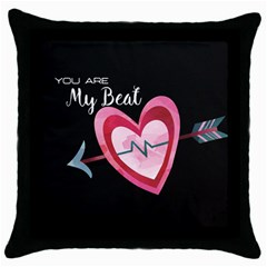 You Are My Beat / Pink And Teal Hearts Pattern (black)  Throw Pillow Case (black)