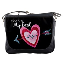 You Are My Beat / Pink And Teal Hearts Pattern (black)  Messenger Bags by FashionFling
