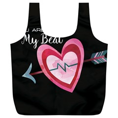 You Are My Beat / Pink And Teal Hearts Pattern (black)  Full Print Recycle Bags (l) 
