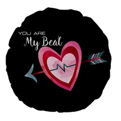 You Are My Beat / Pink And Teal Hearts Pattern (black)  Large 18  Premium Flano Round Cushions by FashionFling