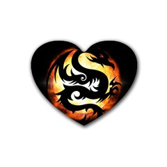 Dragon Fire Monster Creature Rubber Coaster (heart)  by Nexatart