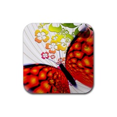 Greeting Card Butterfly Kringel Rubber Coaster (square)  by Nexatart