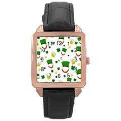 St  Patrick s Day Pattern Rose Gold Leather Watch  by Valentinaart
