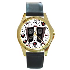 Loud Music Round Gold Metal Watch by Valentinaart