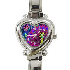 Peacock Abstract Digital Art Heart Italian Charm Watch by Nexatart