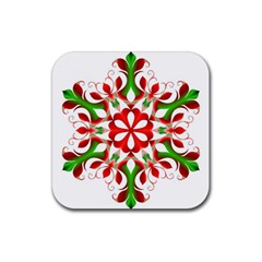 Red And Green Snowflake Rubber Coaster (square)  by Nexatart