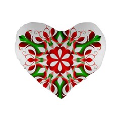 Red And Green Snowflake Standard 16  Premium Heart Shape Cushions by Nexatart