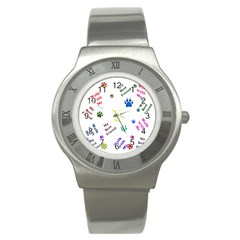 Animals Pets Dogs Paws Colorful Stainless Steel Watch by Amaryn4rt