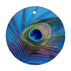 Peacock Feather Blue Green Bright Round Ornament (two Sides) by Amaryn4rt