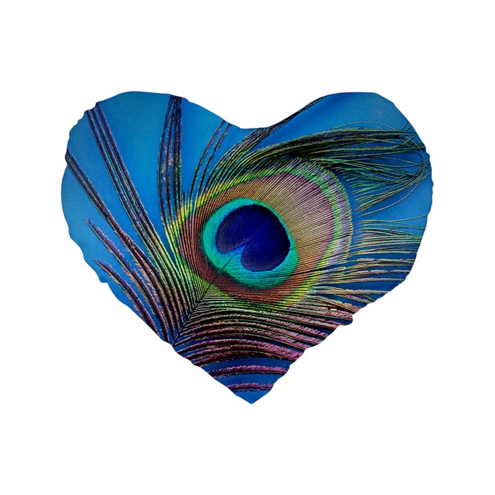 Peacock Feather Blue Green Bright Standard 16  Premium Flano Heart Shape Cushions